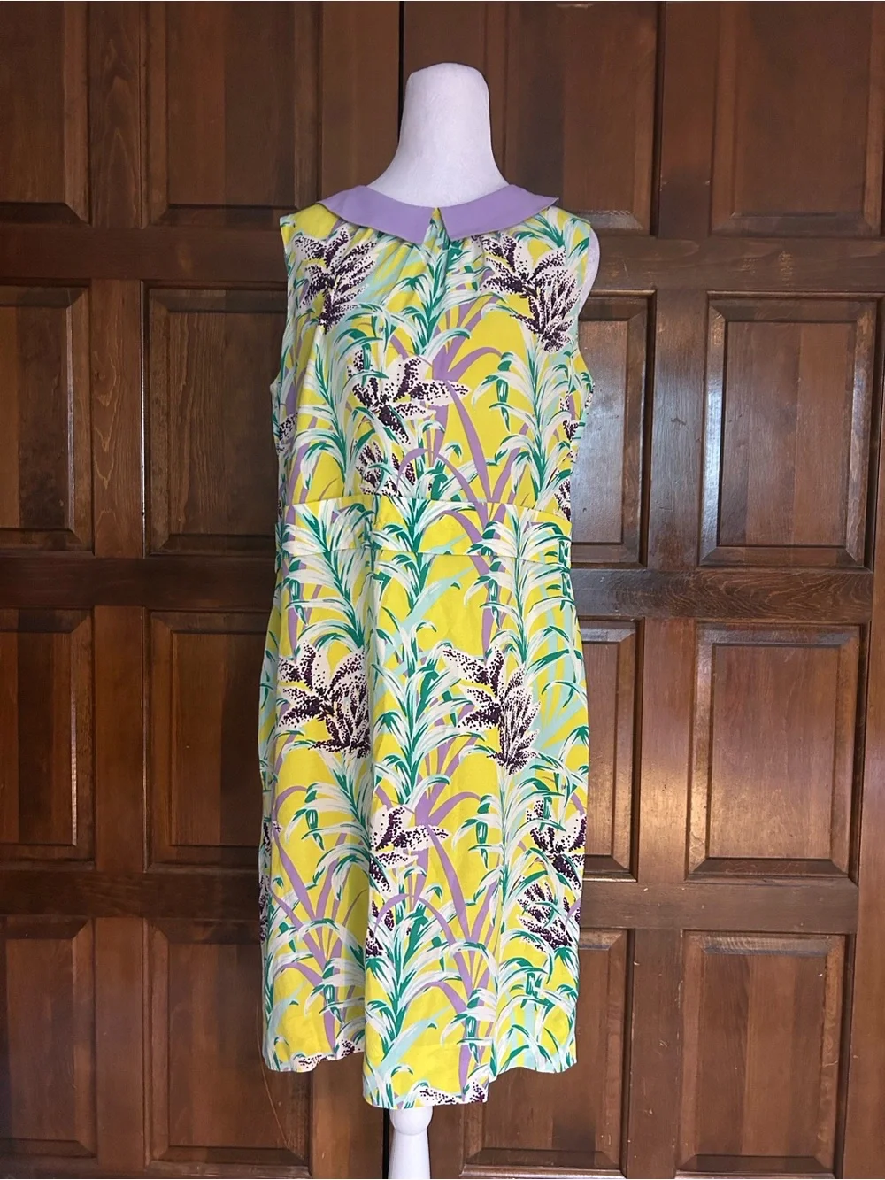 Kate Spade Neal Silk Flora Peter Pan Collar Dress Yellow Tropical Floral Size 8